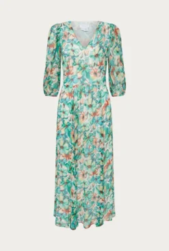 Margot Georgette Midi Dress Green Floral 10 Margot Georgette Midi Dress Green Floral -KILA Clothing Shop D06G040A Z49 27477 650px 964px