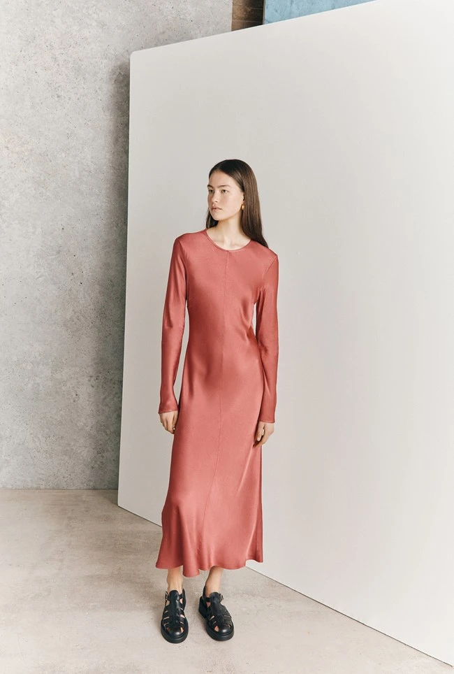 Mari Satin Midi Dress Burnt Sienna 2 Mari Satin Midi Dress Burnt Sienna - Image 2