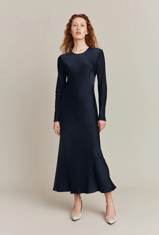 Mari Satin Midi Dress Navy 7 Mari Satin Midi Dress Navy - Image 7