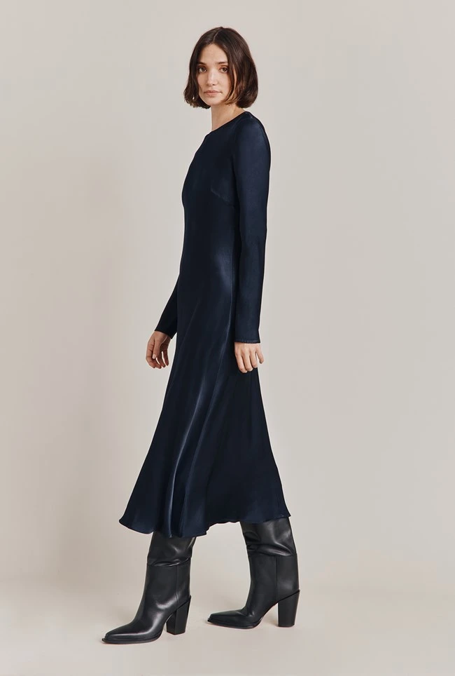 Mari Satin Midi Dress Navy 2 Mari Satin Midi Dress Navy - Image 2