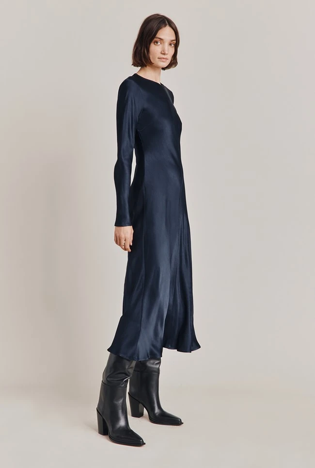 Mari Satin Midi Dress Navy 1 Mari Satin Midi Dress Navy