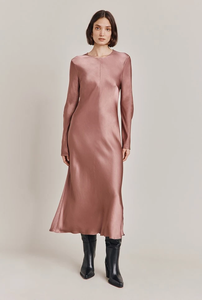 Mari Satin Midi Dress Midnight Mauve 1 Mari Satin Midi Dress Midnight Mauve