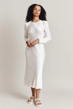 Mari Satin Midi Dress Ivory -KILA Clothing Shop D06G041 M12 27993 650px 964px