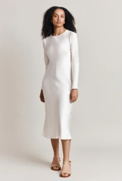 Mari Satin Midi Dress Ivory -KILA Clothing Shop D06G041 M12 27996 650px 964px
