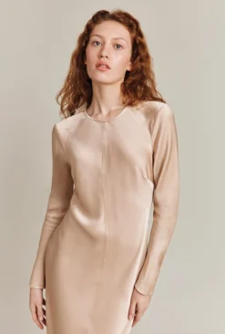 Mari Satin Midi Dress Stone -KILA Clothing Shop D06G041 N04 26833 650px 964px