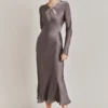 Freya Satin Midi Dress Grey