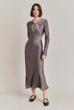 Freya Satin Midi Dress Grey