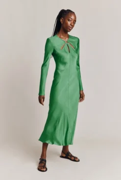 Freya Satin Midi Dress Grass -KILA Clothing Shop D06G048 J10 27039 650px 964px