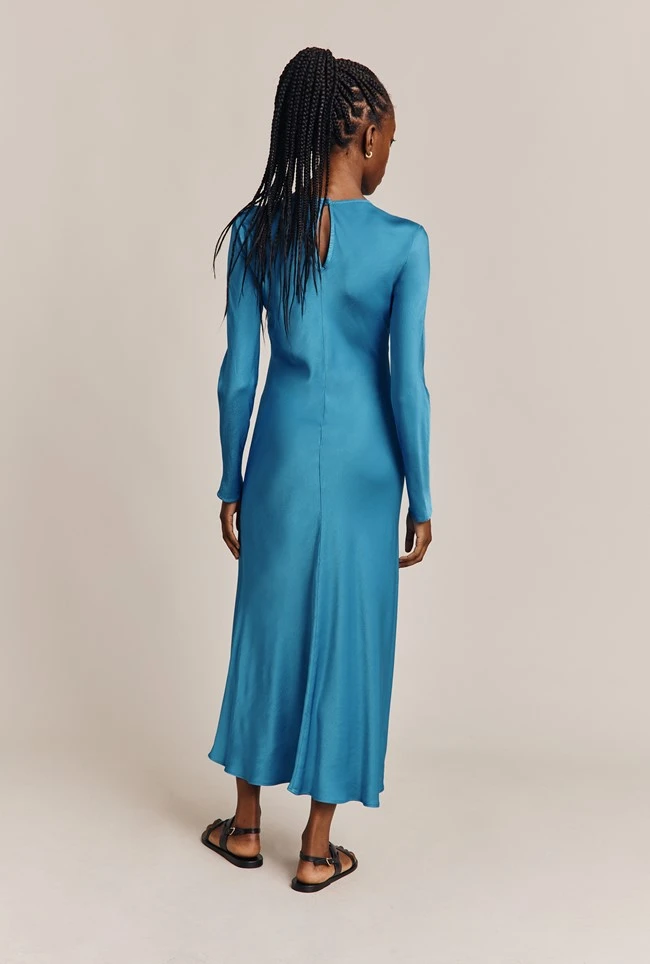 Freya Satin Midi Dress Blue 2 Freya Satin Midi Dress Blue - Image 2