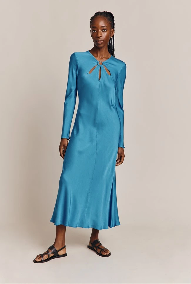 Freya Satin Midi Dress Blue 3 Freya Satin Midi Dress Blue - Image 3