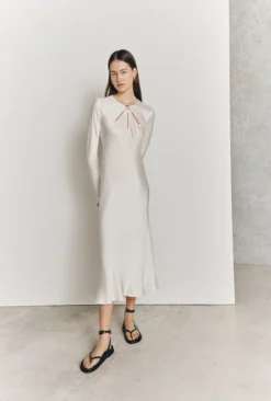 Freya Satin Midi Dress Ivory