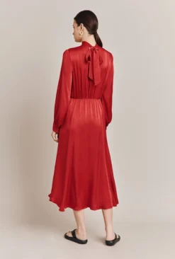 Miley Satin Midi Dress Carmine -KILA Clothing Shop D06G051A G28 27280 650px 964px