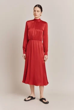 Miley Satin Midi Dress Carmine