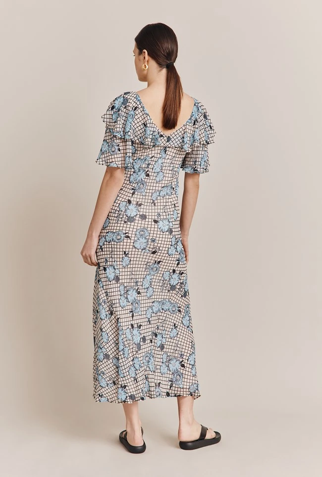 Birdie Crepe Midi Dress Blue Gingham 4 Birdie Crepe Midi Dress Blue Gingham - Image 4