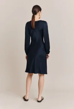 Josephine Satin Knee Length Dress Navy -KILA Clothing Shop D06G057 K10 27520 650px 964px