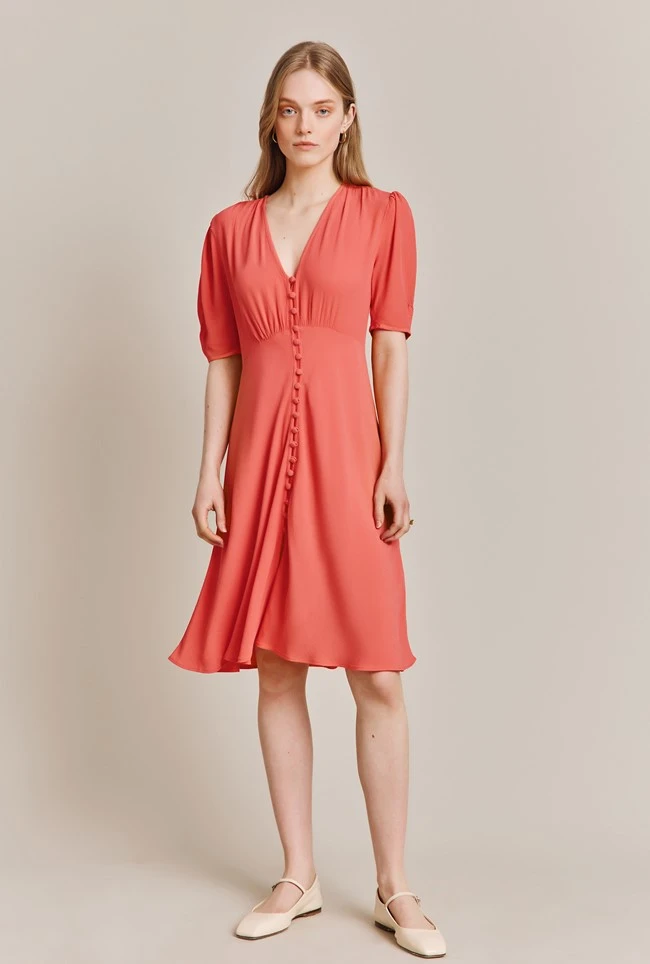 Mia Crepe Knee Length Dress Coral 2 Mia Crepe Knee Length Dress Coral - Image 2