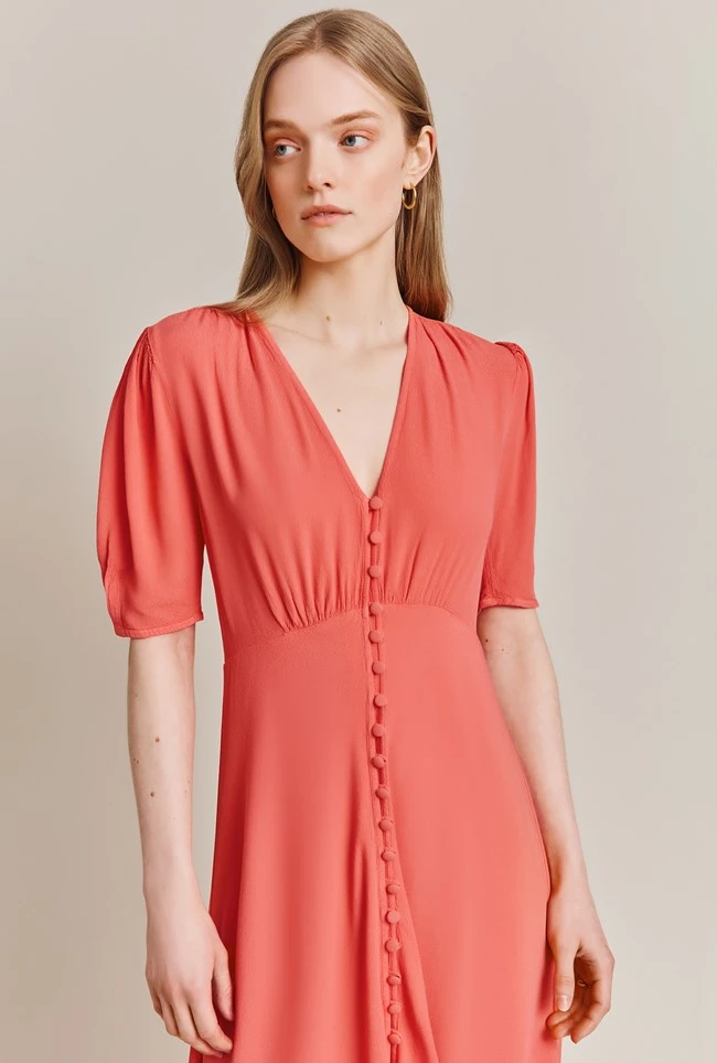Mia Crepe Knee Length Dress Coral 3 Mia Crepe Knee Length Dress Coral - Image 3