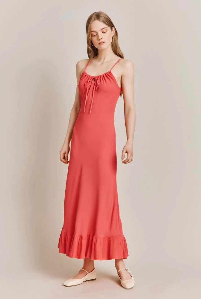 Isabella Crepe Midi Dress Coral 2 Isabella Crepe Midi Dress Coral - Image 2