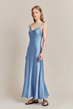 Joelle Satin Midi Dress Cornflower Blue