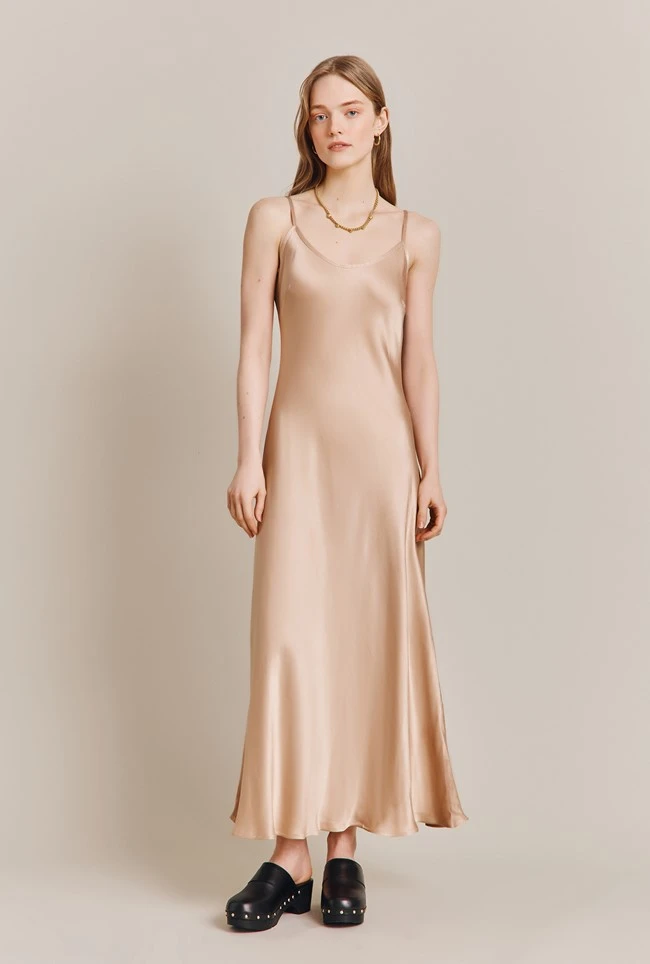 Joelle Satin Midi Dress Stone 2 Joelle Satin Midi Dress Stone - Image 2