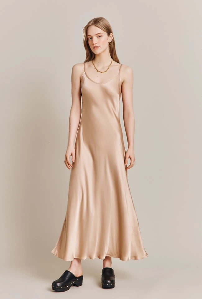 Joelle Satin Midi Dress Stone 3 Joelle Satin Midi Dress Stone - Image 3