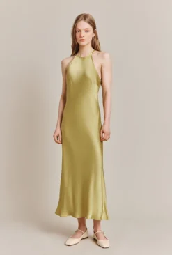 Elsie Satin Midi Dress Olive