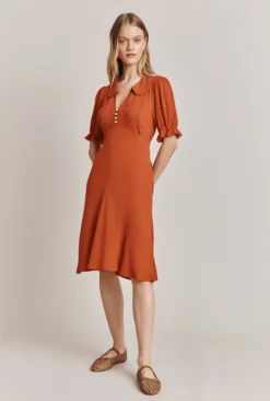 Lili Crepe Knee Length Dress Burnt Orange -KILA Clothing Shop D06G066 F16 27929 650px 964px