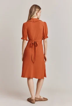 Lili Crepe Knee Length Dress Burnt Orange -KILA Clothing Shop D06G066 F16 27931 650px 964px