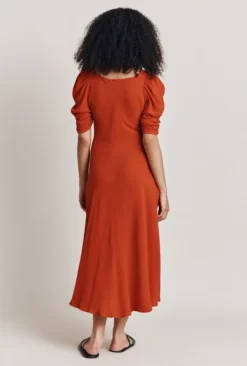 Penelope Crepe Midi Dress Orange Scatter Buds -KILA Clothing Shop D06G072 F16 28265 650px 964px