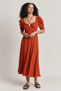 Penelope Crepe Midi Dress Orange Scatter Buds -KILA Clothing Shop D06G072 F16 28267 650px 964px