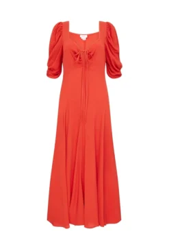 Penelope Crepe Midi Dress Orange Scatter Buds -KILA Clothing Shop D06G072 F16 28268 650px 964px