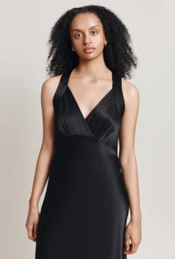 Lua Satin Midi Dress Black -KILA Clothing Shop D06G076 A01 28382 650px 964px