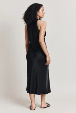 Lua Satin Midi Dress Black -KILA Clothing Shop D06G076 A01 28383 650px 964px