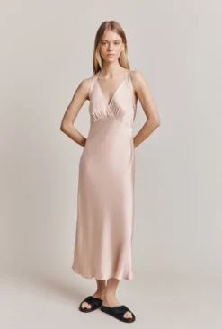 Lua Satin Midi Dress Oyster