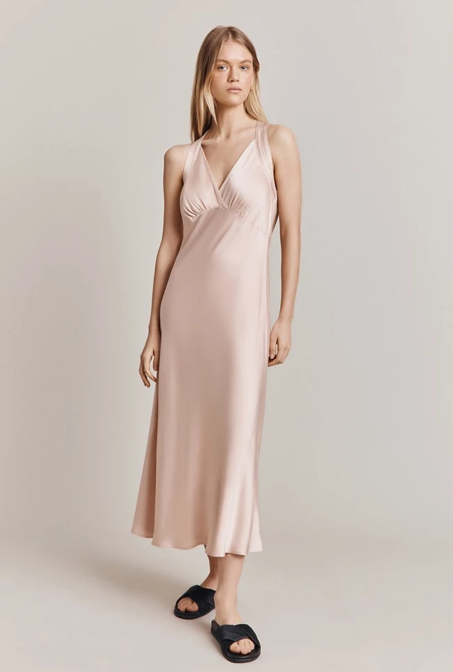 Lua Satin Midi Dress Oyster 2 Lua Satin Midi Dress Oyster - Image 2