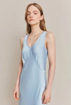 Summer Satin Midi Dress Chambray Blue -KILA Clothing Shop D06G078 K26 27713 650px 964px