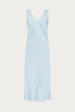 Summer Satin Midi Dress Chambray Blue -KILA Clothing Shop D06G078 K26 27715 650px 964px