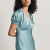 Clemence Satin Midi Dress Petrol Green