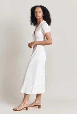 Clemence Satin Midi Dress Ivory