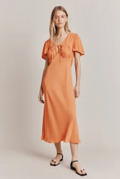 Laura Crepe Midi Dress Orange -KILA Clothing Shop D06G085 F23 27815 650px 964px