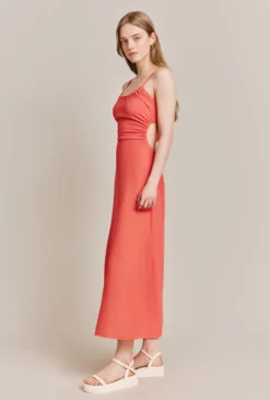 Sophie Crepe Midi Dress Coral