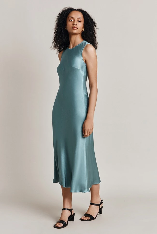Steph Satin Midi Dress Petrol Green 2 Steph Satin Midi Dress Petrol Green - Image 2