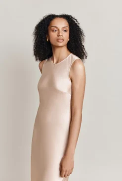 Steph Midi Satin Dress Stone -KILA Clothing Shop D06G087 N04 27955 650px 964px