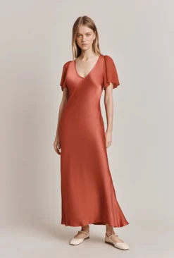 Jennifer Satin Midi Dress Orange