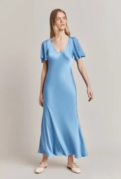 Jennifer Satin Midi Dress Cornflower Blue