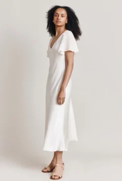 Jennifer Satin Midi Dress Ivory