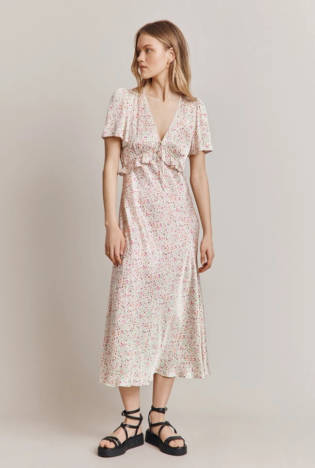 Bibi Satin Midi Dress Cream Bubble 2 Bibi Satin Midi Dress Cream Bubble - Image 2