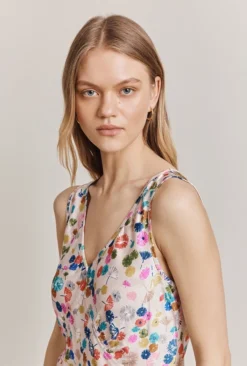 Summer Umbrella Petals Satin Midi Dress Pink Umbrella Petals