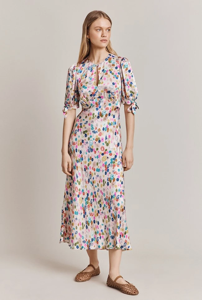 Josephine Satin Midi Dress Pink Umbrella Petals 2 Josephine Satin Midi Dress Pink Umbrella Petals - Image 2