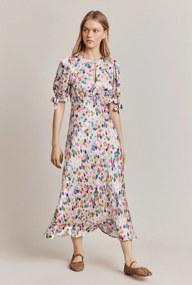 Josephine Satin Midi Dress Pink Umbrella Petals 4 Josephine Satin Midi Dress Pink Umbrella Petals - Image 4